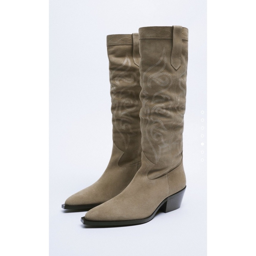 ZARA Split Leather Cowboy Tall Boots size 6.5